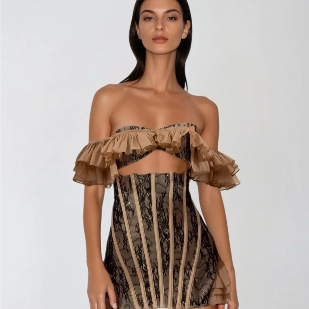 Mew Mews Owino Off Shoulder Lace Cutout Mini Dress
